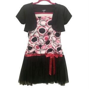 Girls Y2K Ruched Party Dress Pink Black Tulle Bow Tween Size 14/16
